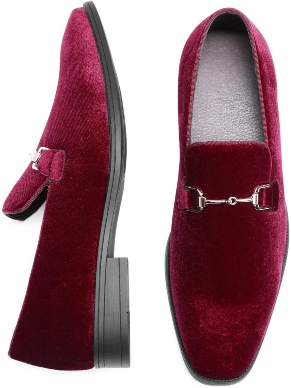 Men's Burgundy Red Velvet Business Party Prom Formal Dress Shoes Loafers